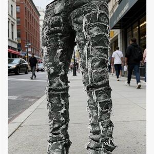 Retro Frayed Distressed Black and White Patterned Garment Label Sz M (34) NWT